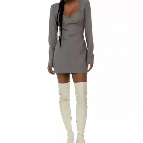 Zara Gray Bustier Suit Dress Long Sleeve Shoulder Pads - Picture 11 of 11